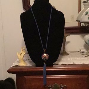Vintage 1980’s Cloisonné Peacock Tassel Necklace